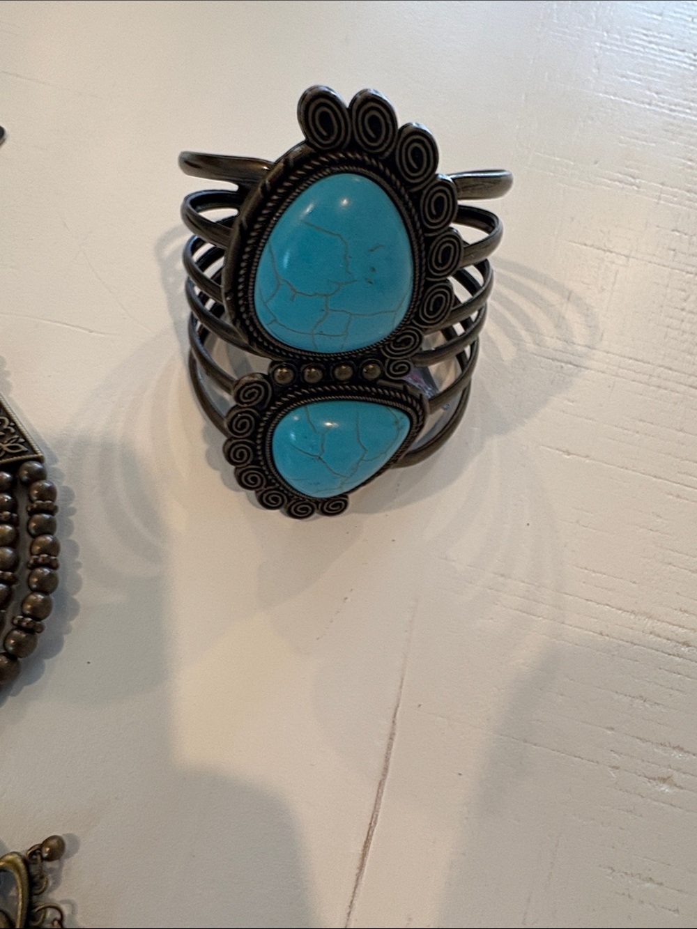 Boho Turquoise Pendant Necklace and Cuff Bracelet Set - Paparazzi - Picture 3 of 4